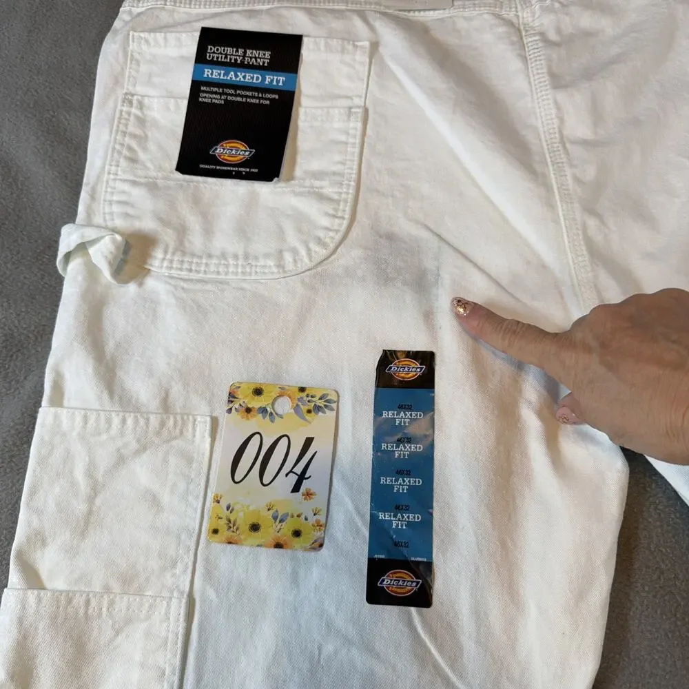 Dickies Men’s New Painter Pants size 46 x 32 Relaxed White Cargo Double Knee